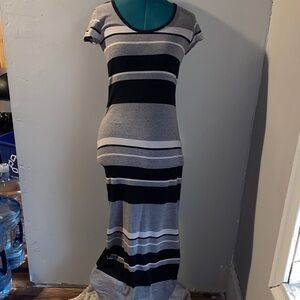 Derek Heart Black and Gray Striped Maxi Dress
